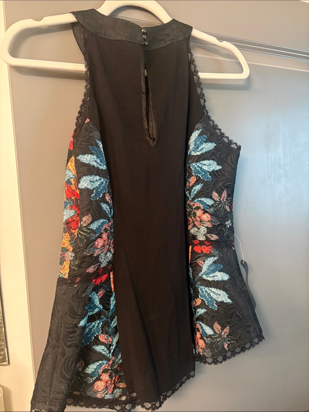 bebe Black Floral Embroidered Halter Peplum Top - Picture 2 of 2